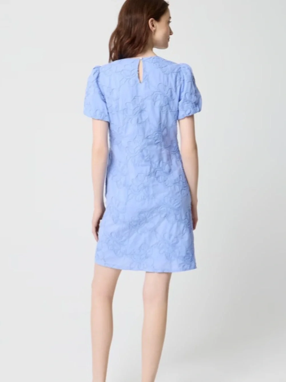 J crew dusty periwinkle embroidered puff-sleeve mini dress